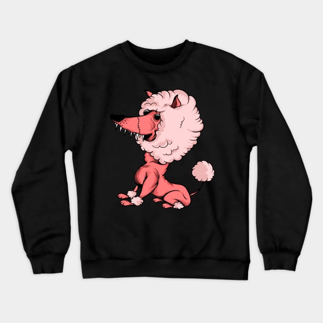 Crazy pink zombie poodle dog cartoon illustration Crewneck Sweatshirt by SpaceWiz95